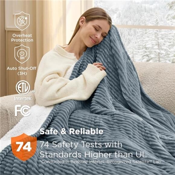 Bedsure GentleSoft Heated Blanket Electric Throw - Soft Ribbed Flannel Electric - Picture 6 of 7